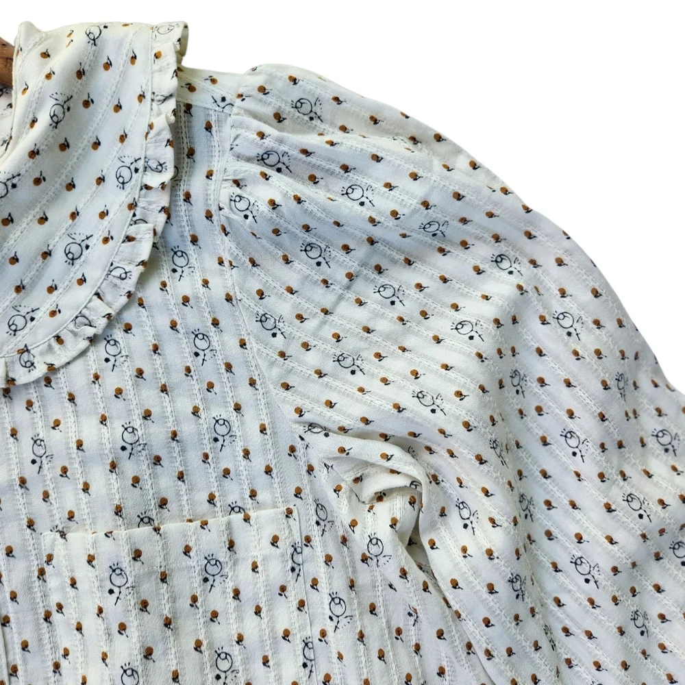 Anthropologie Cream Floral Button-Front Blouse